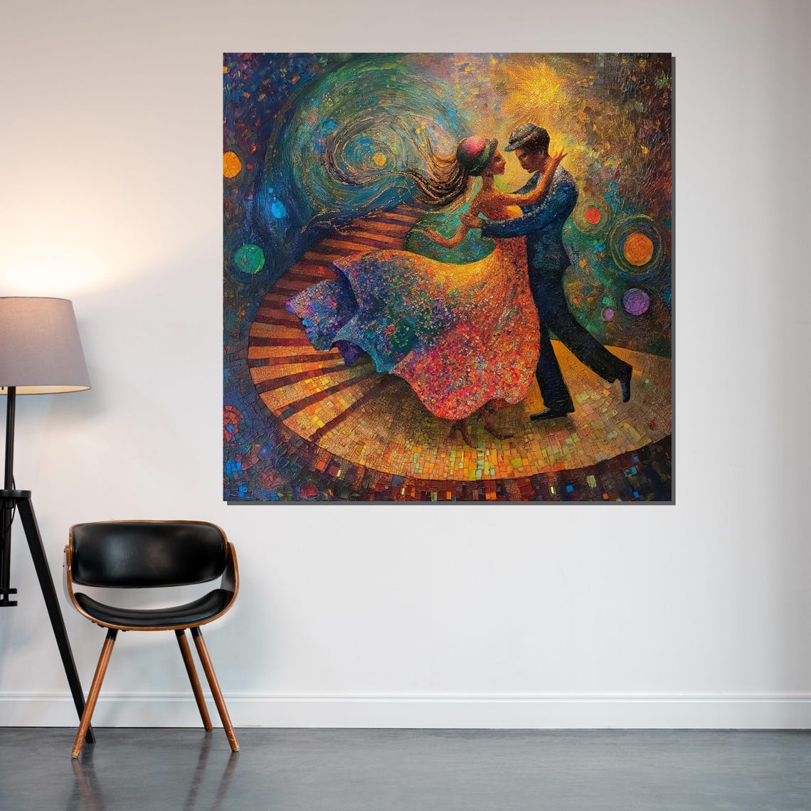 Romantic Dancing Couple Starry Night Mosaic Colorful Dance Wall Art - Image 2