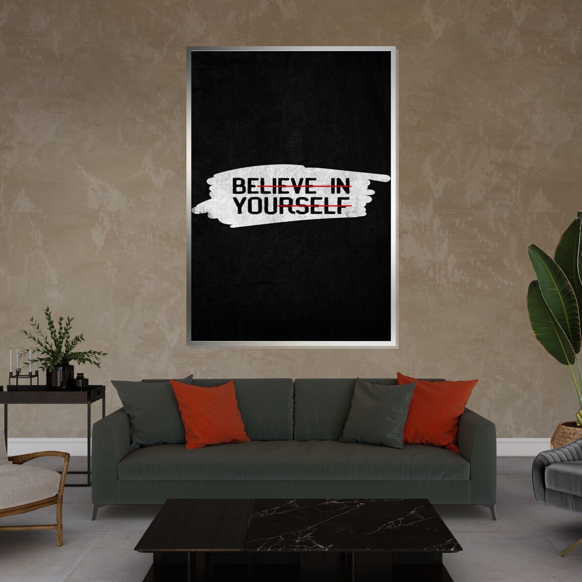 Believe In Yourself Brushstroke Quote On Black Minimalist Poster - Image 3