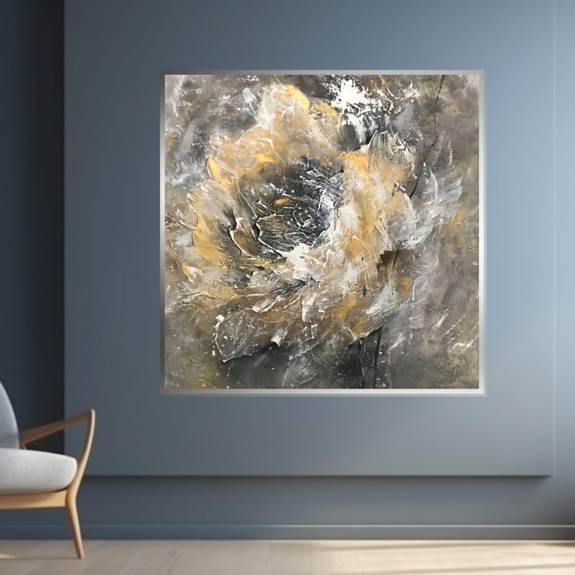 Gold and Gray Abstract Textured Swirl Modern Flower Art Poster - Image 4