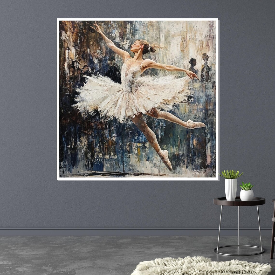 Ballerina in White Tutu Mid Leap Impressionist Painting Poster - Image 3