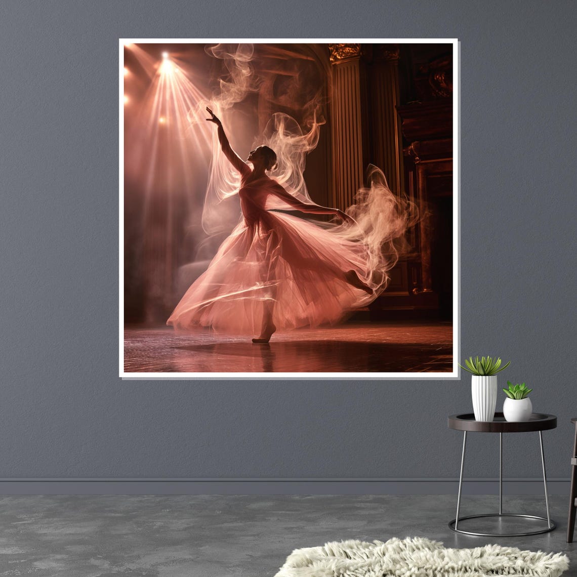 Ballerina on Stage in Dramatic Light and Smoke Performance Poster - Image 3