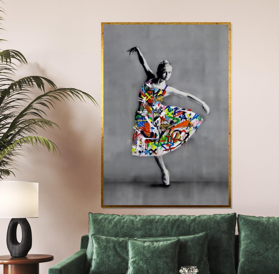 Ballet Dancer In Colorful Graffiti Tutu Monochrome Art Poster