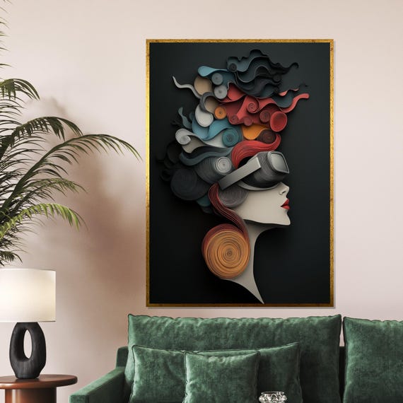 Colorful Abstract Face Multicolor Headpiece Art Modern Wall Decor Wall Art Design Framed Ready To Hang