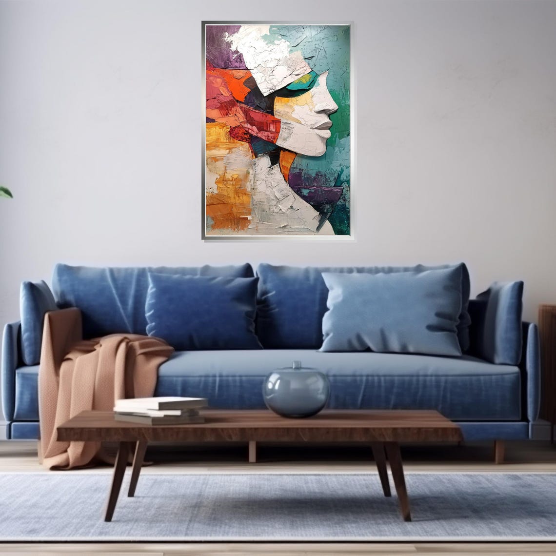 Abstract Colorful Face Portrait Textured Modern Expressionism Print - Image 3