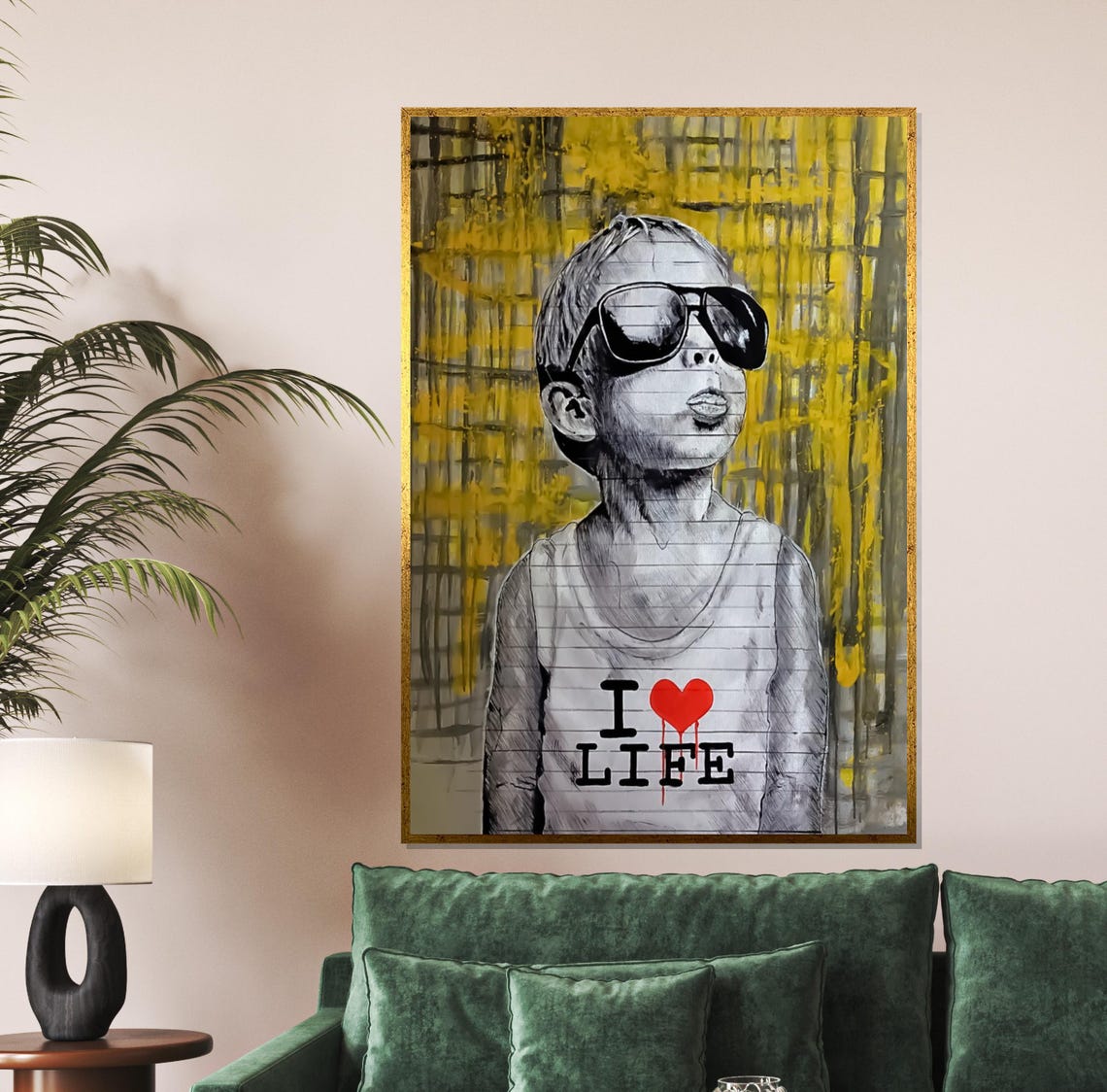 I Love Life Cool Kid Sunglasses Yellow Graffiti Street Art Poster