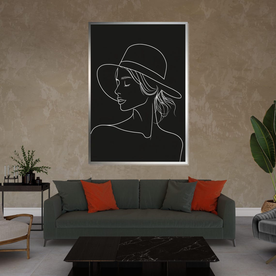 Minimalist Line Art Lady In Hat Black And White Elegant Design Poster - Image 4