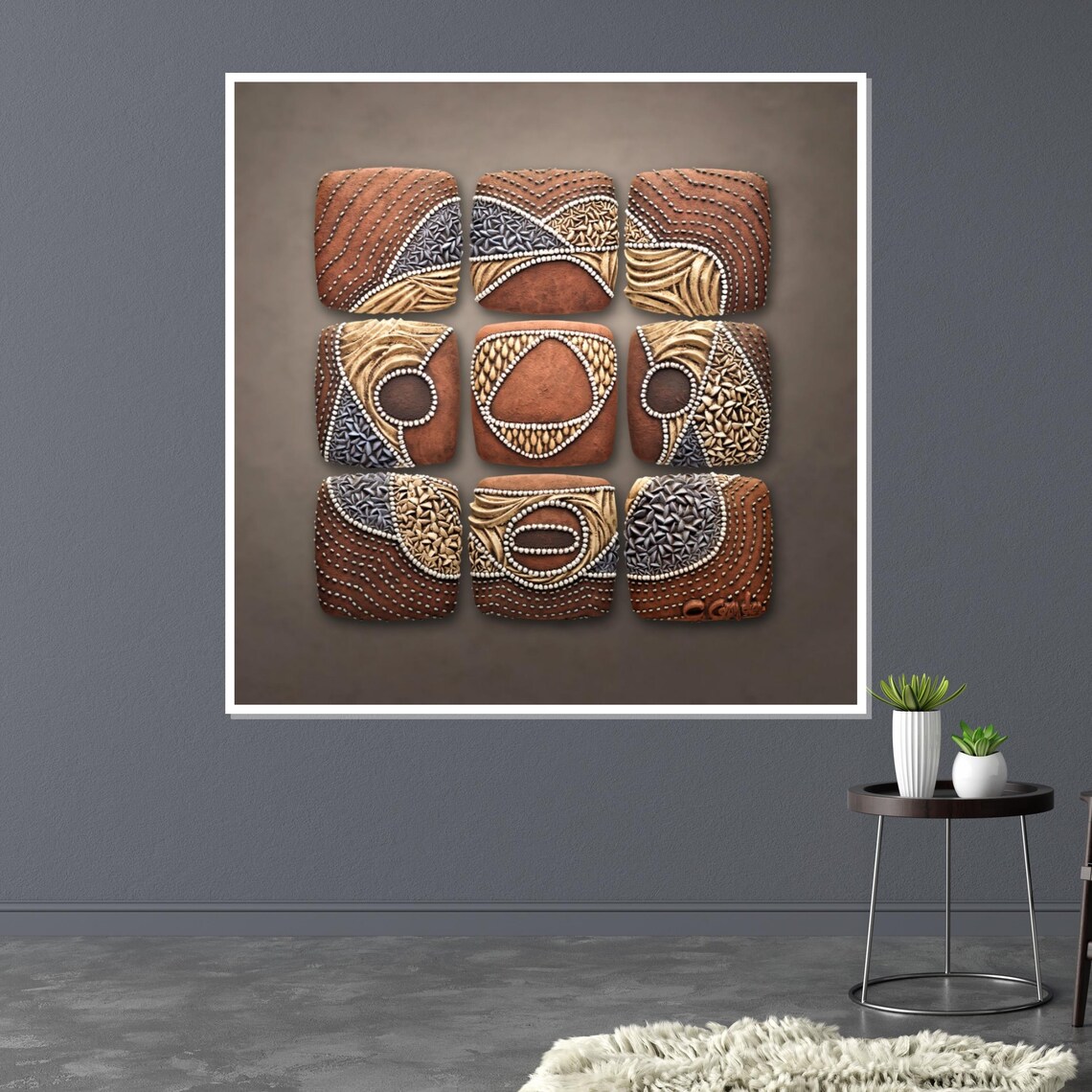 Abstract Tribal Art Geometric Wall Art Earth Tones Panel Ethnic Design 3d Wall Decor Design Ready To Hang Decor - Image 3