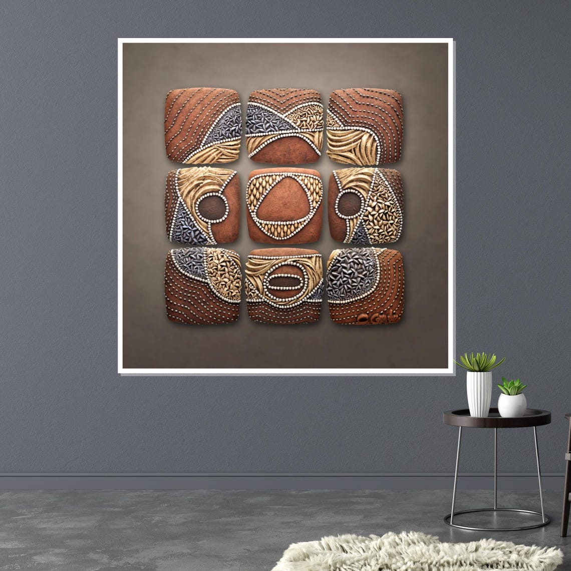 Terracotta Tribal Panels 3x3 Woven Texture Earth Tone Wall Art - Image 3