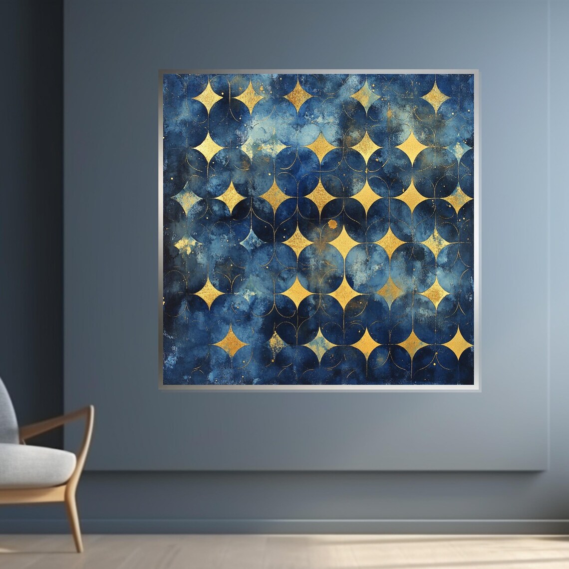Navy Blue Gold Star Mosaic Geometric Abstract Decorative Poster - Image 4