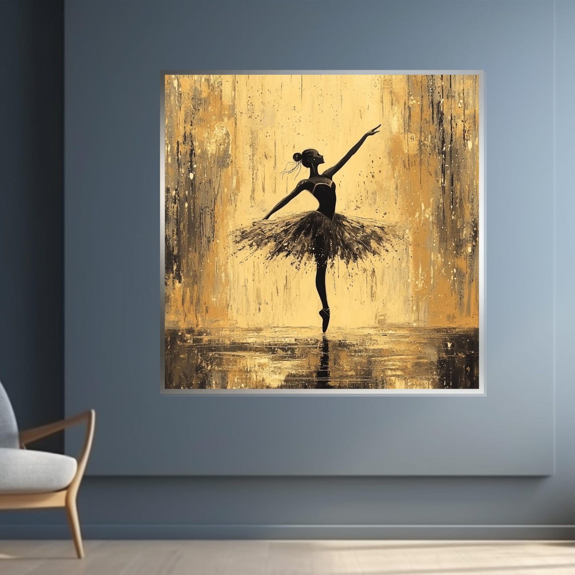 Ballerina Dark Silhouette Rich Textured Golden Luxury Art Poster - Image 4