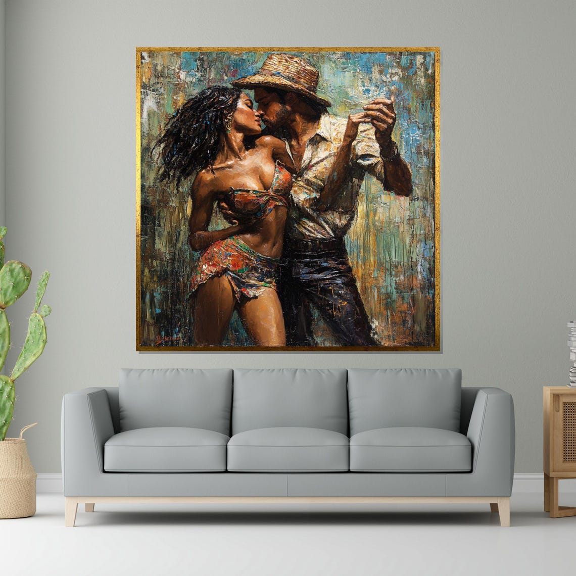 Sensual Salsa Dance Couple Straw Hat Latin Romance Art Poster