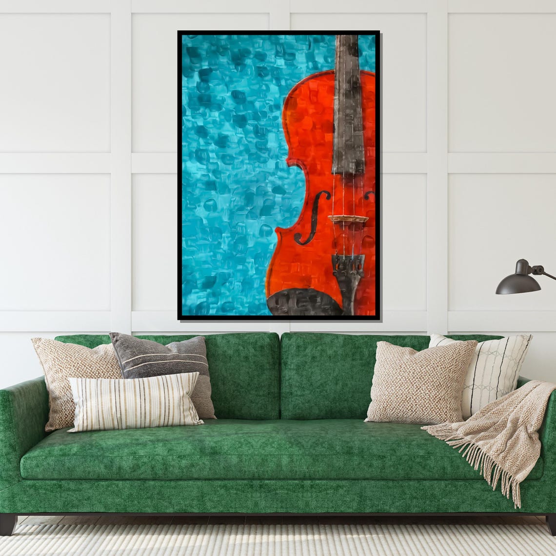 Red Violin on Turquoise Textured Background Music Art Poster - Image 5