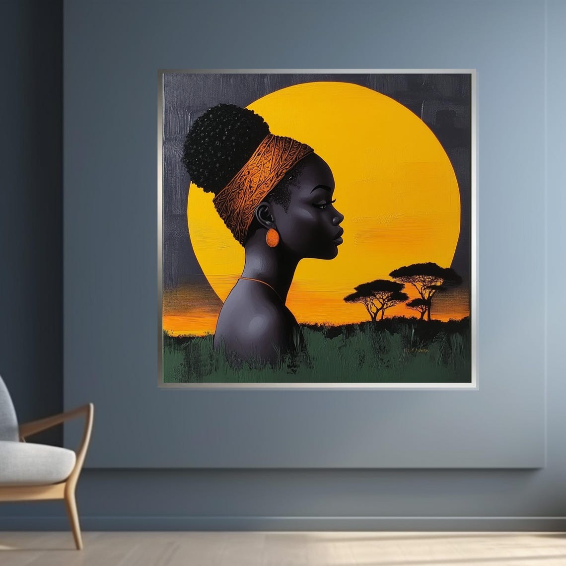 African Woman Sunset Profile Acacia Trees Savannah Art Poster - Image 4