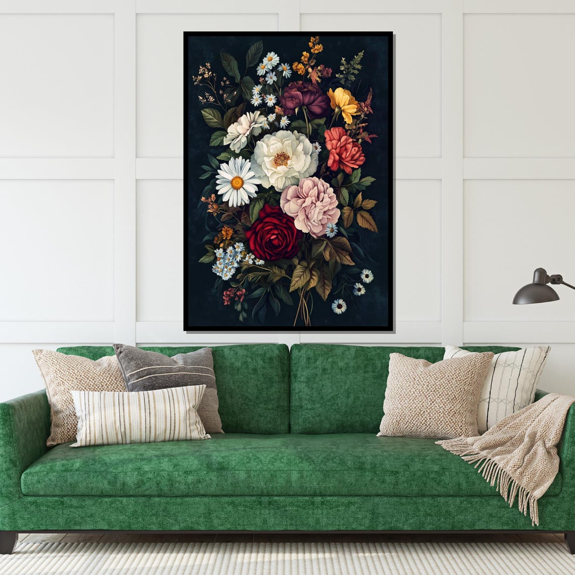 Moody Dark Floral Bouquet Black Background Elegant Art Poster - Image 5