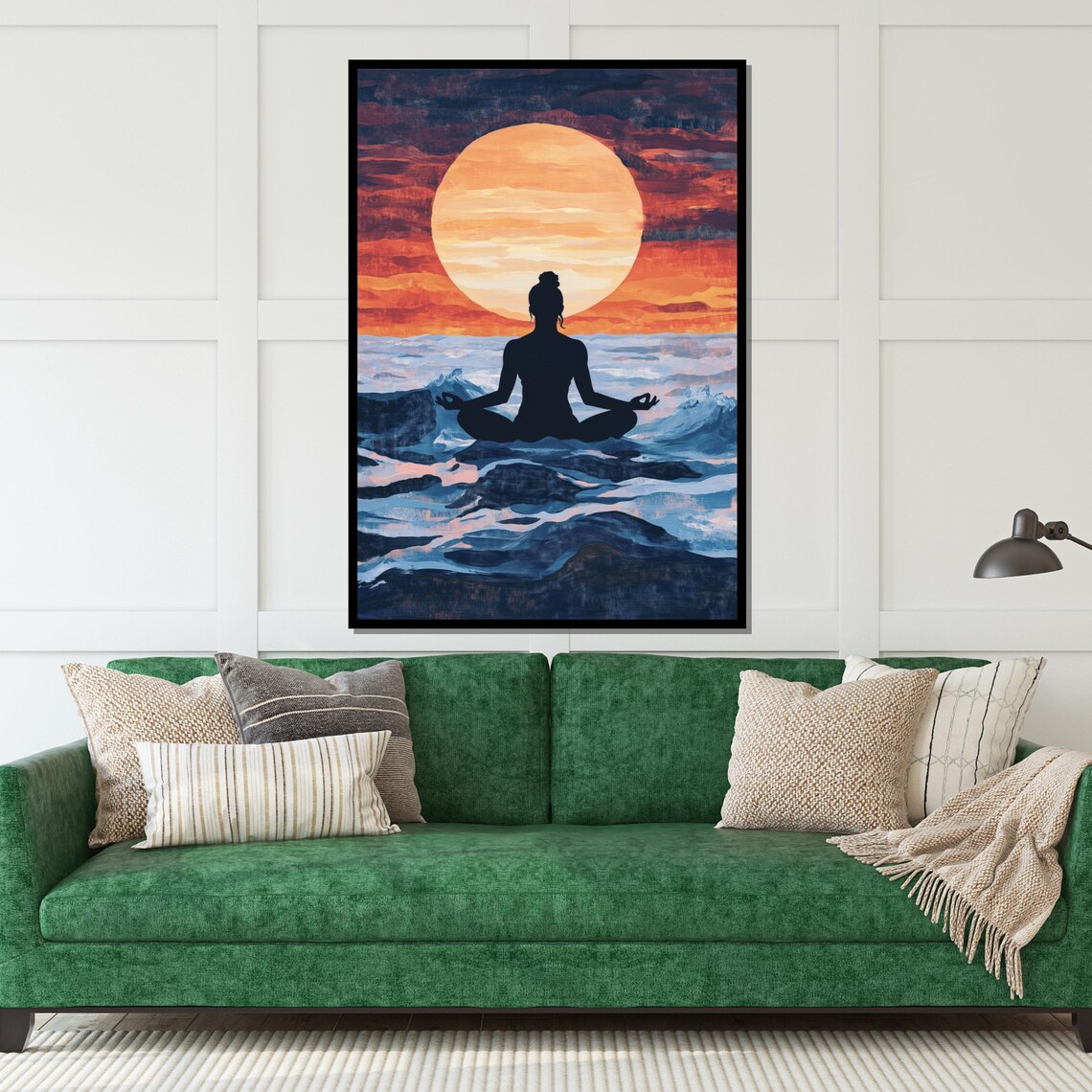 Sunset Meditation Silhouette Woman Ocean Waves Yoga Art Poster - Image 5