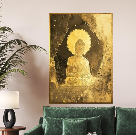 Golden Buddha Halo Gold Leaf Meditation Zen Serene Art Poster