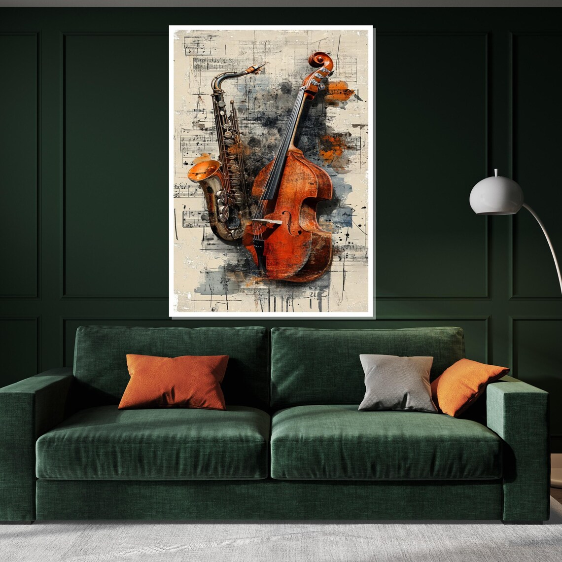 Saxophone Double Bass Aged Sheet Music Vintage Jazz Club Poster - Image 3