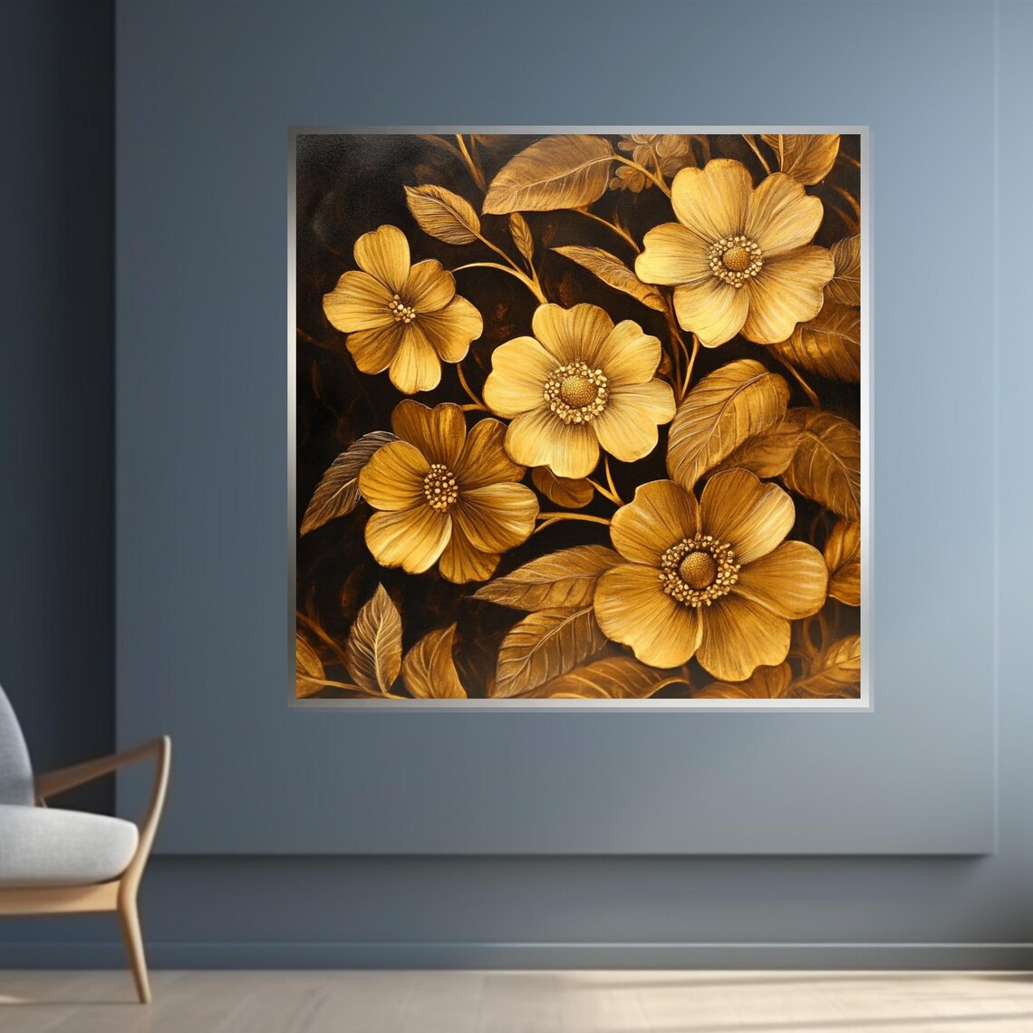 Golden Vintage Flowers Black Background Botanical Art Poster - Image 4