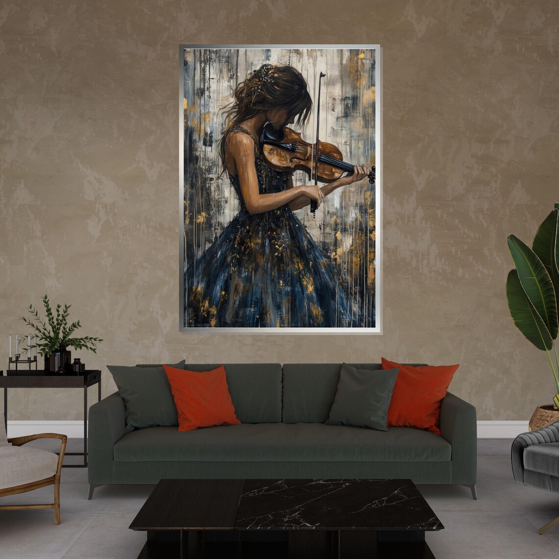 Graceful Woman Playing Violin Elegant Musician Oil Painting Poster - Image 4