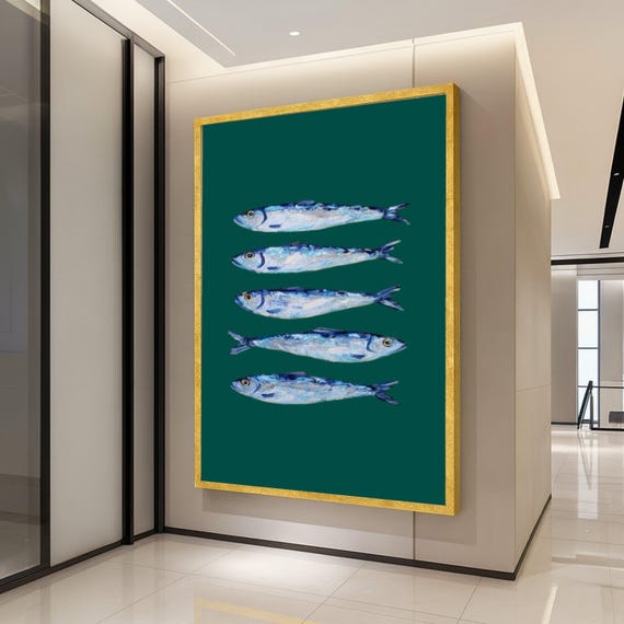 Sardine Canvas Print Coastal Kitchen Wall Art Minimalist Fish Decor Ready To Hang Decoration