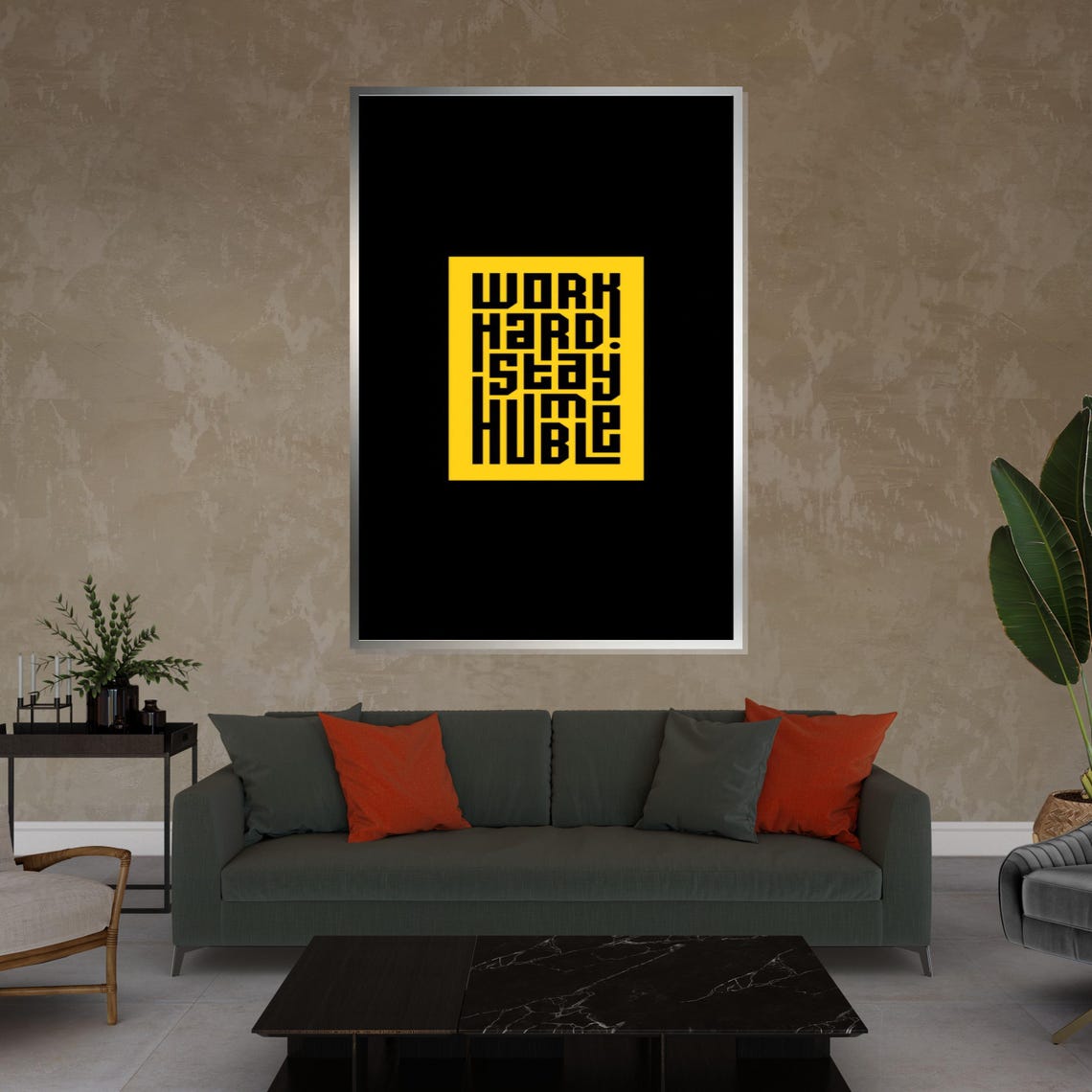 Work Hard Stay Humble Black And Yellow Bold Statement Poster - Image 3