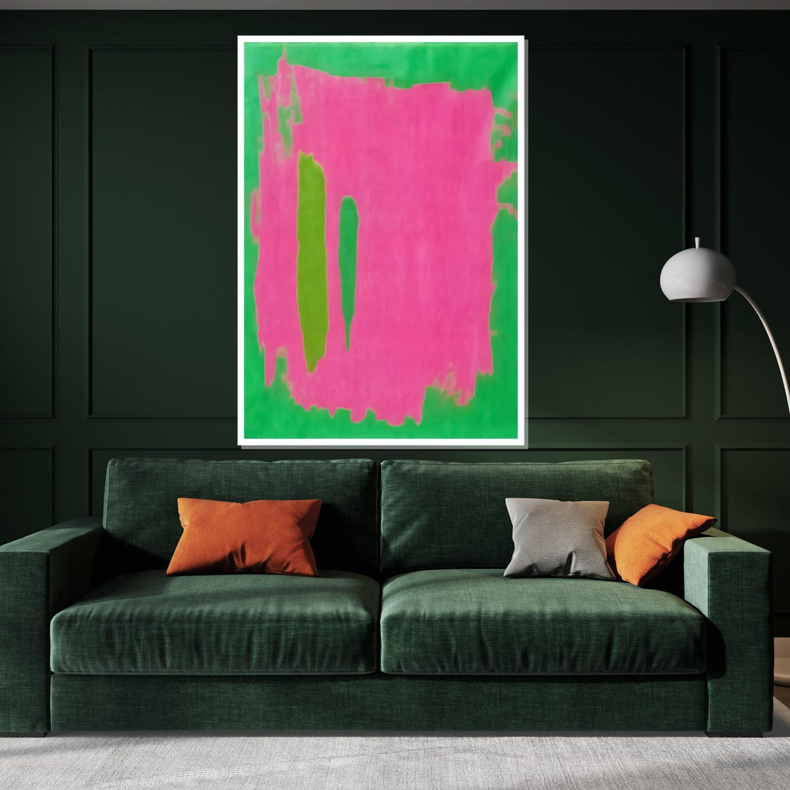 Vibrant Pink and Green Color Field Abstract Modern Art Poster - Image 3