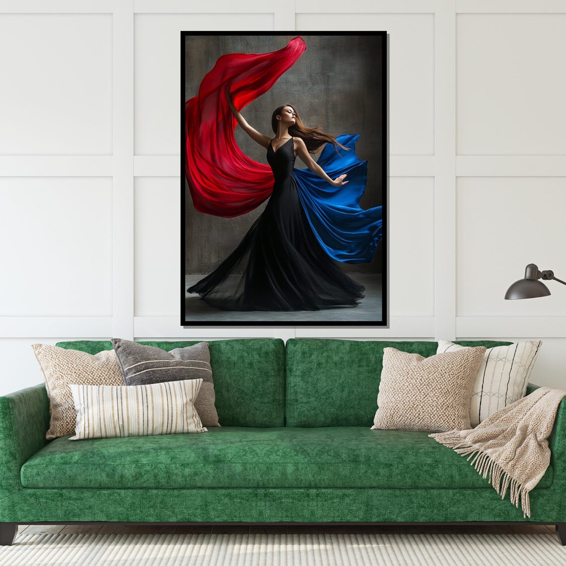 Dancer Black Gown Red Blue Silk Streaming Movement Art Poster - Image 5