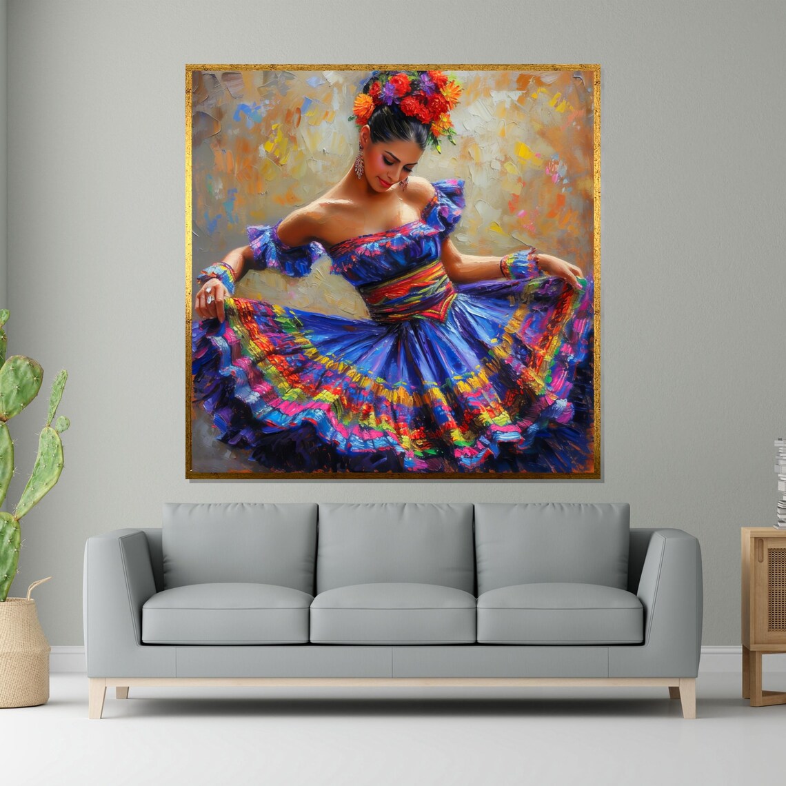 Mexican Folk Dancer in Colorful Dress with Floral Headdress Poster
