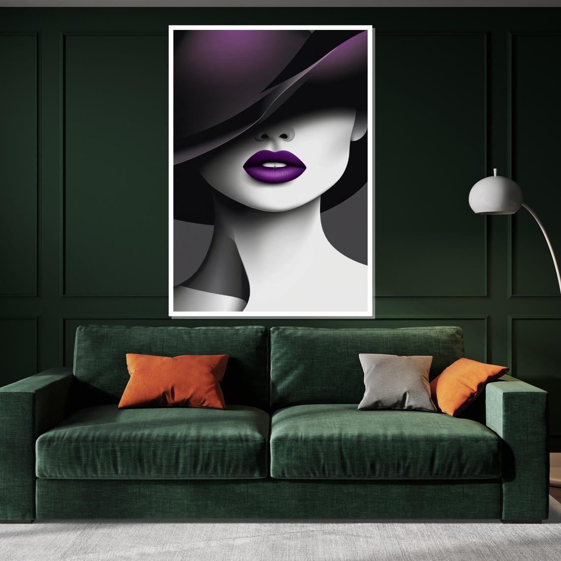 Monochrome Lady With Purple Hat And Bold Purple Lips Chic Style Poster - Image 2