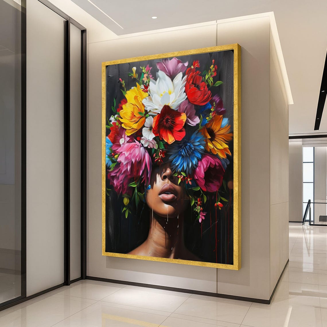 Woman With Vibrant Floral Crown Colorful Bloom Portrait Poster