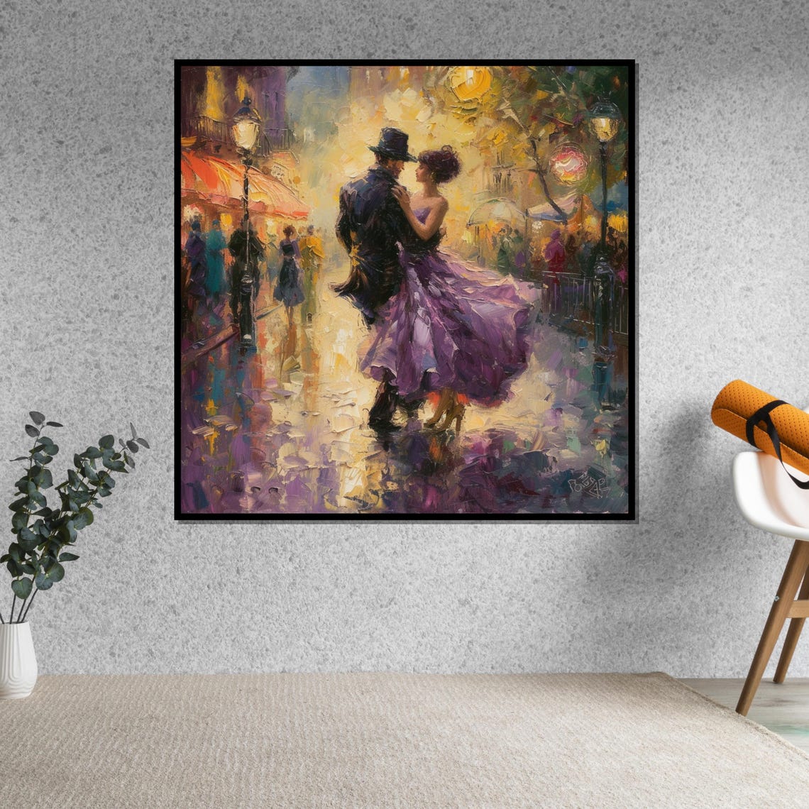 Romantic Rainy Paris Street Dancing Couple Impressionist Poster - Image 5