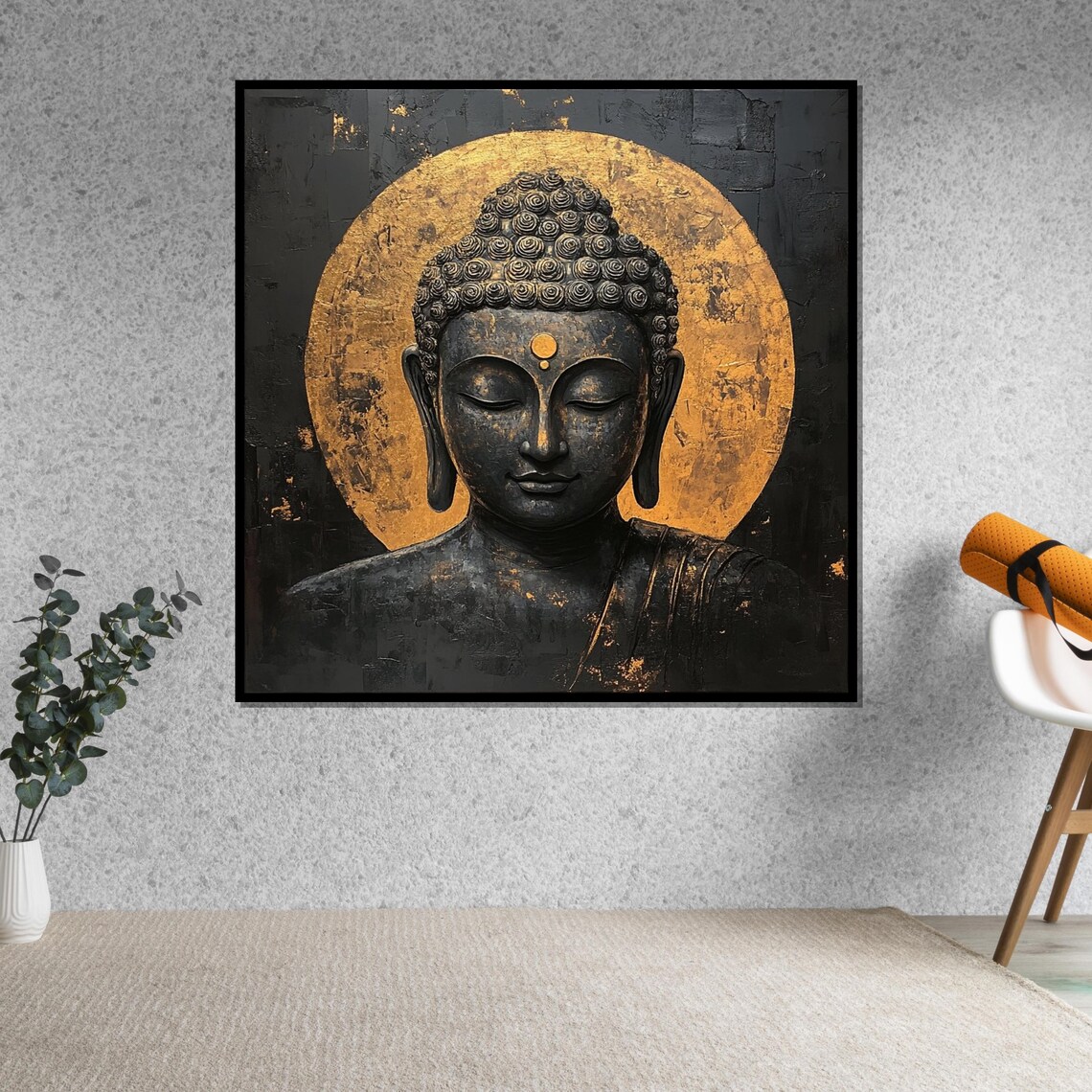 Black and Gold Buddha Head Golden Halo Sacred Spiritual Art Poster - Image 5