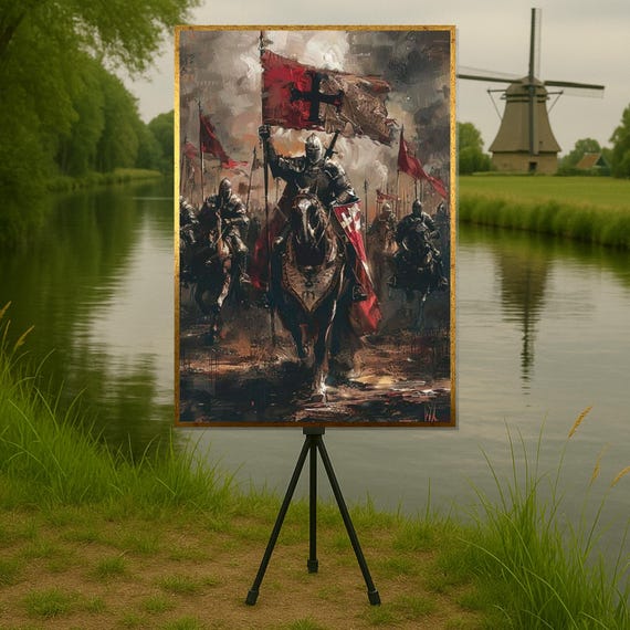 Medieval Knights Art Print, Historical Battle Design