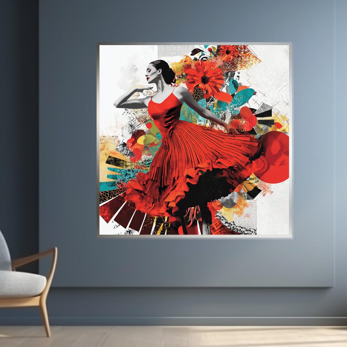 Red Dress Dancer Bold Modern Collage Colorful Floral Dance Poster - Image 4