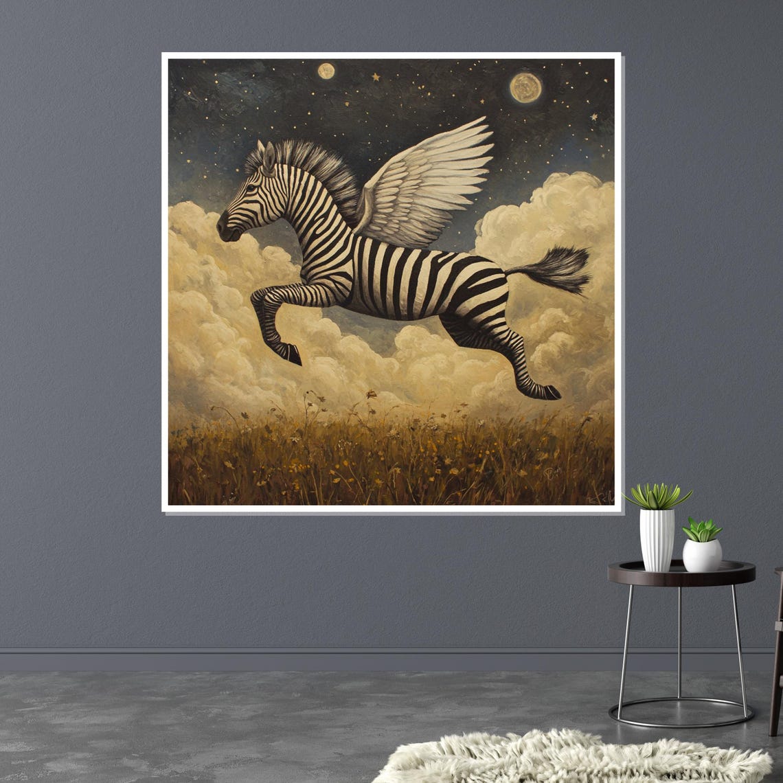 Winged Zebra Flying Night Clouds Fantasy Pegasus Style Art Poster - Image 3