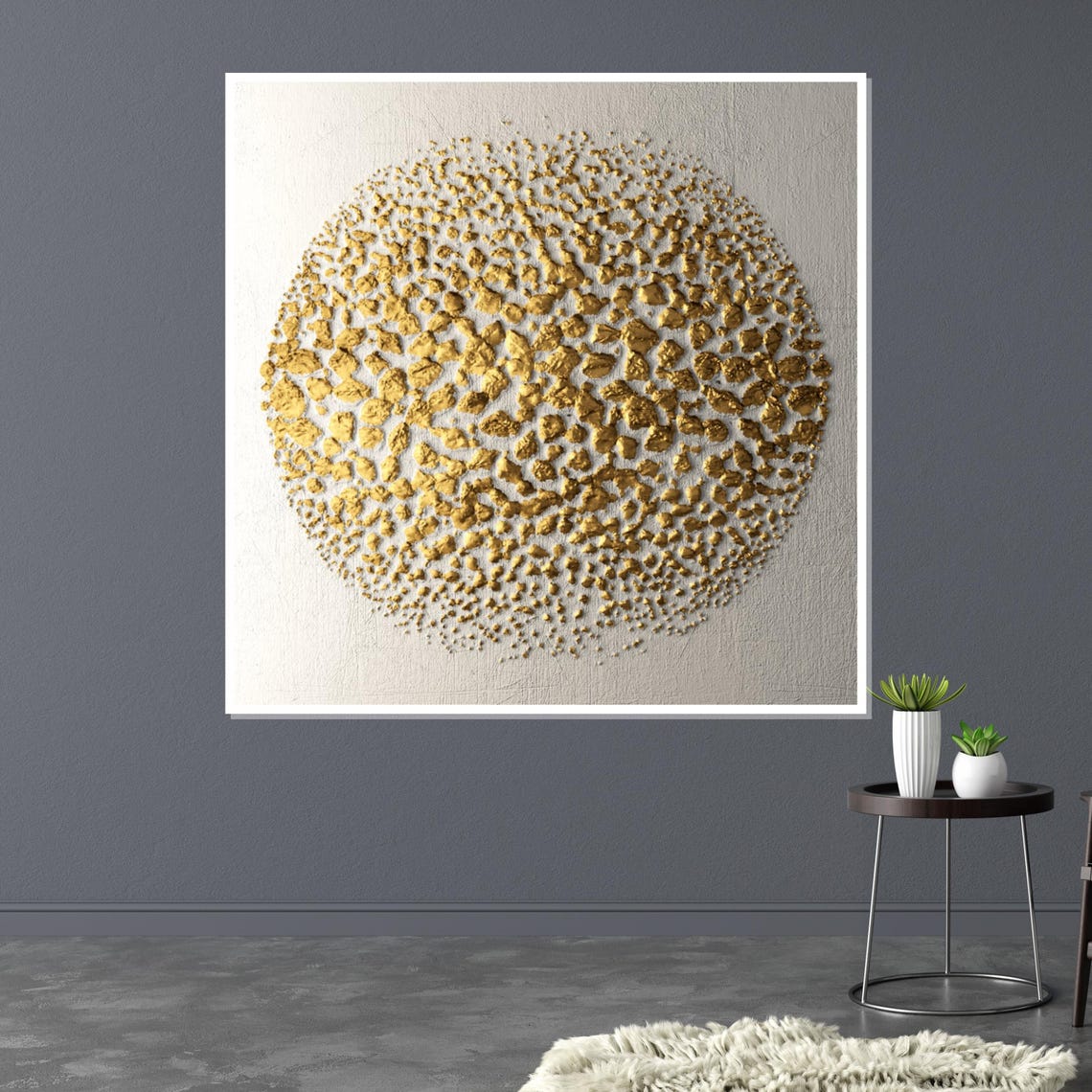 Golden Textured Circle Abstract Gold Nugget Modern Minimal Print - Image 3