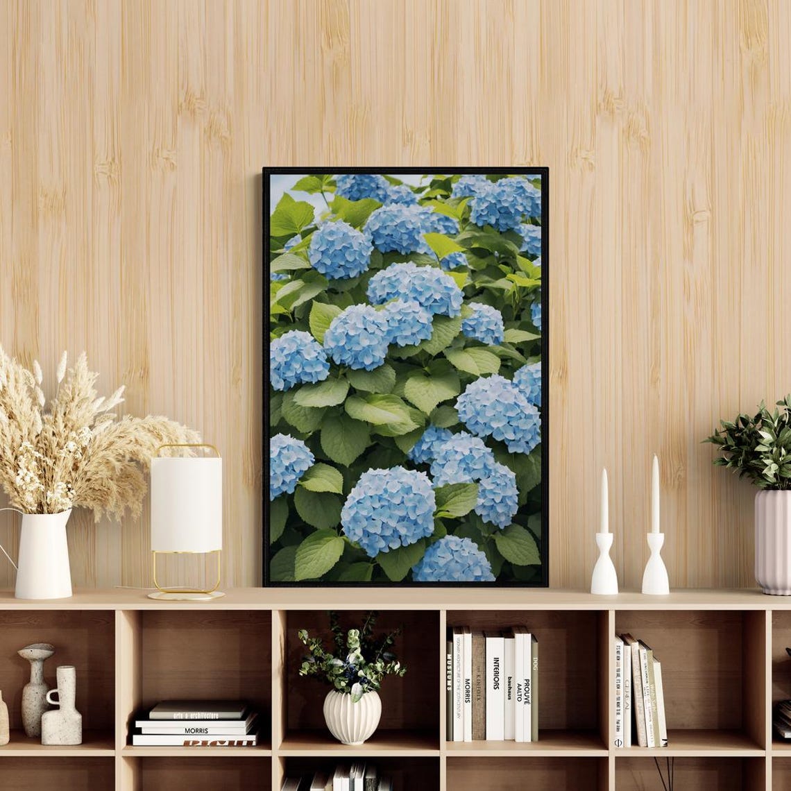 Blue Hydrangea Bushes Lush Garden Botanical Photography Art Poster - Image 3