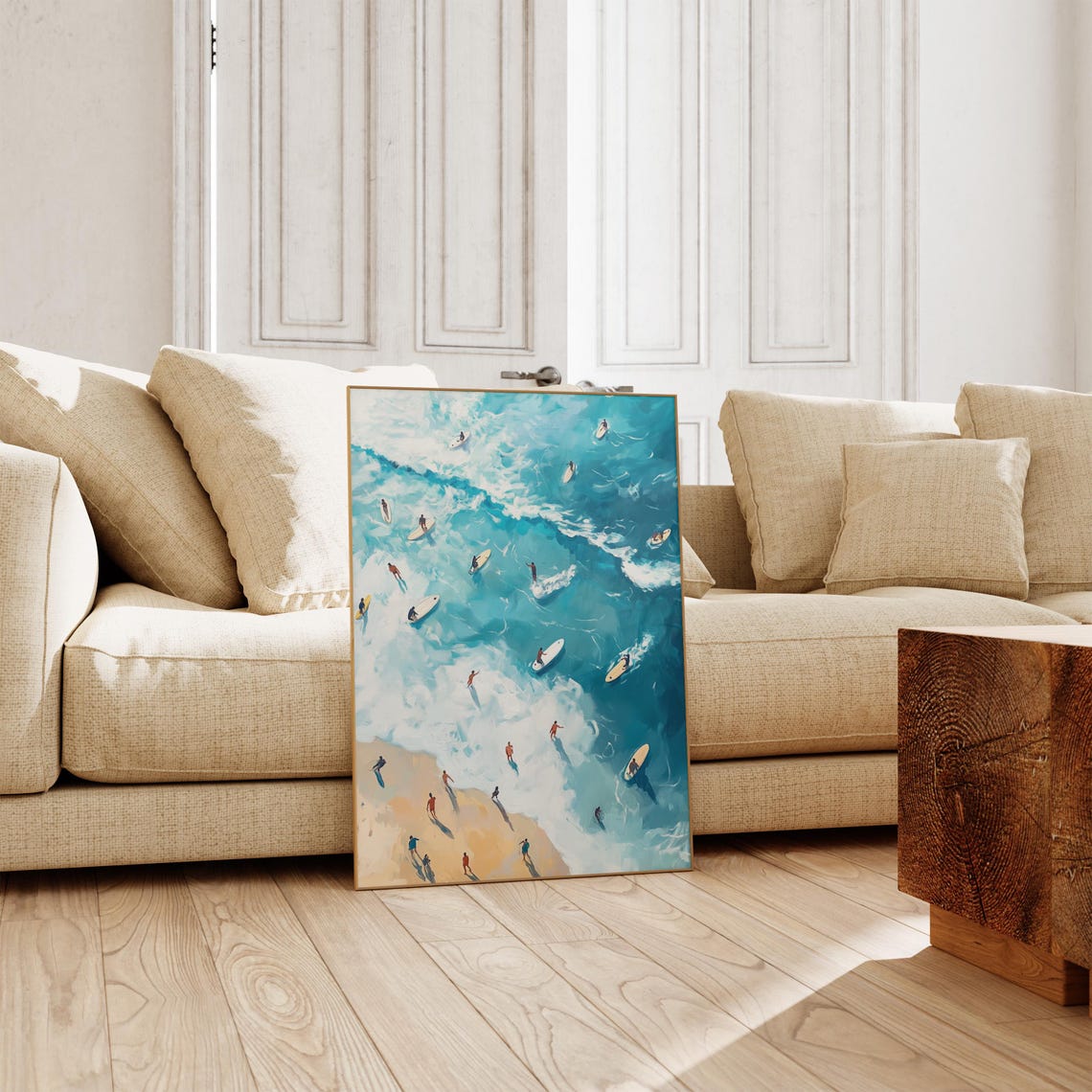 Aerial Turquoise Surf Beach Watercolor Waves Above View Poster - Image 3