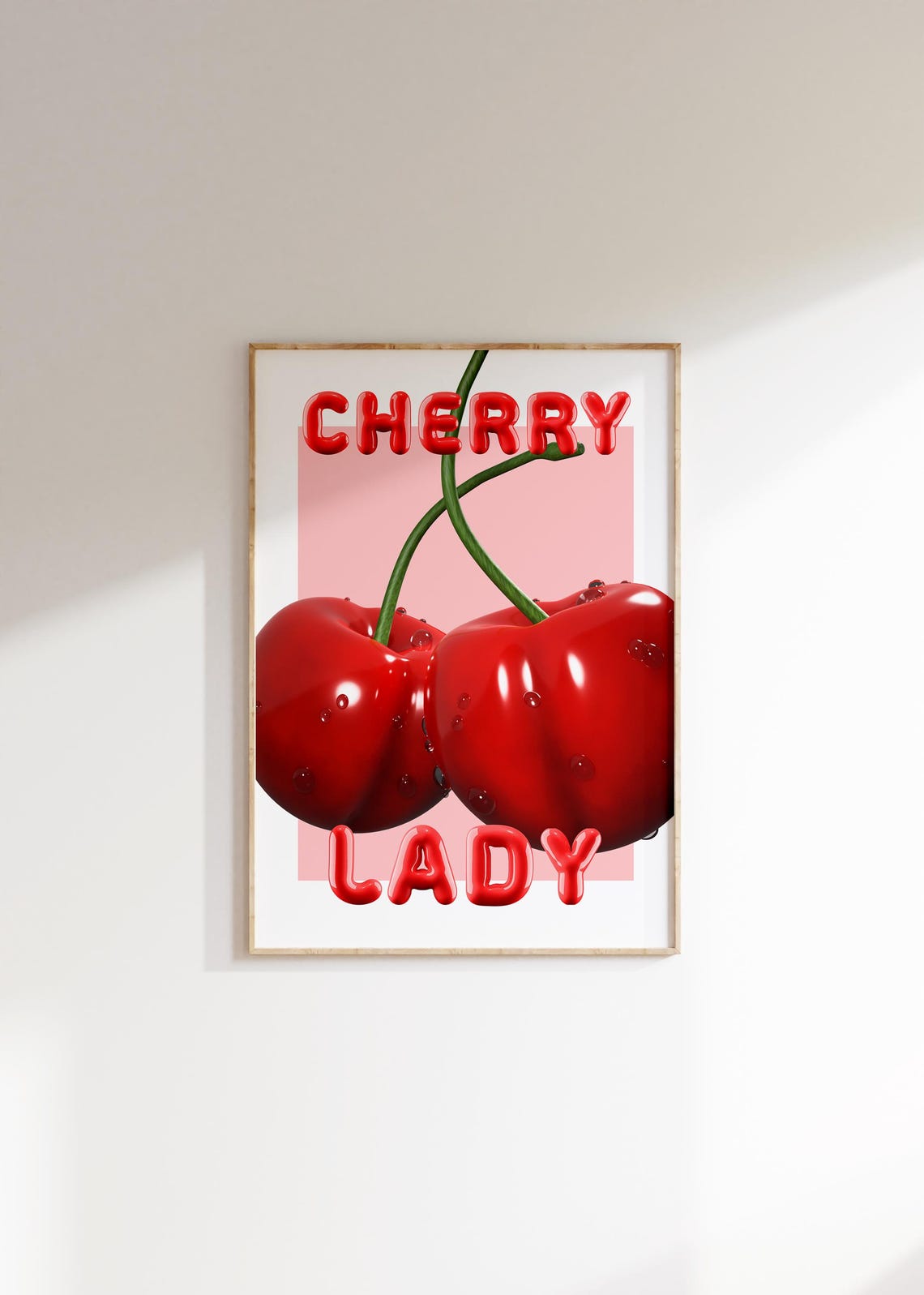 Cherry Lady Glossy Red Cherries Pink Coquette Room Decor Poster - Image 3