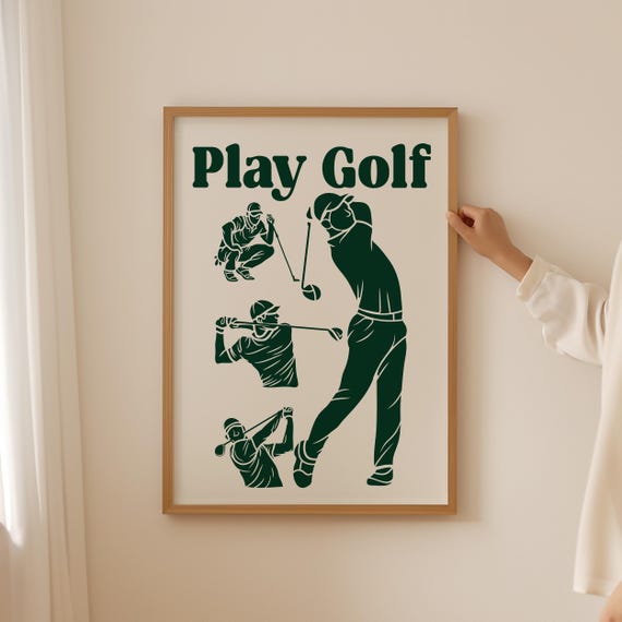 Trendy Green Golf Poster Funky Lover Wall Art For Bathroom Or Man Cave Vintage Minimalist Print Hobby Women Gifts