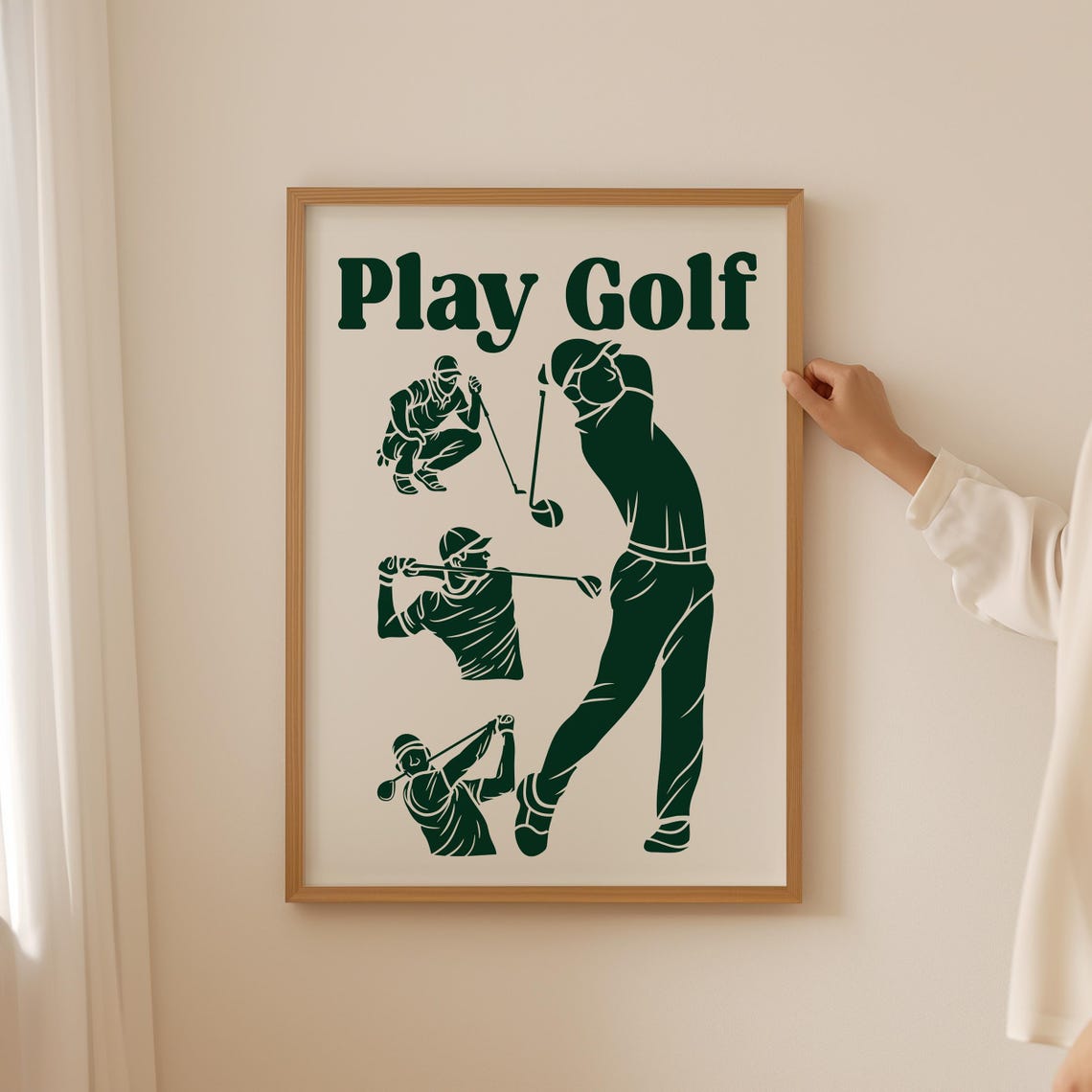 Play Golf Vintage Dark Green Golfer Silhouettes Sports Poster