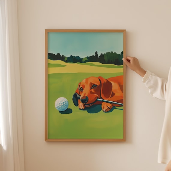 Dachshund Golfer on Green Funny Wiener Dog Golf Lover Poster