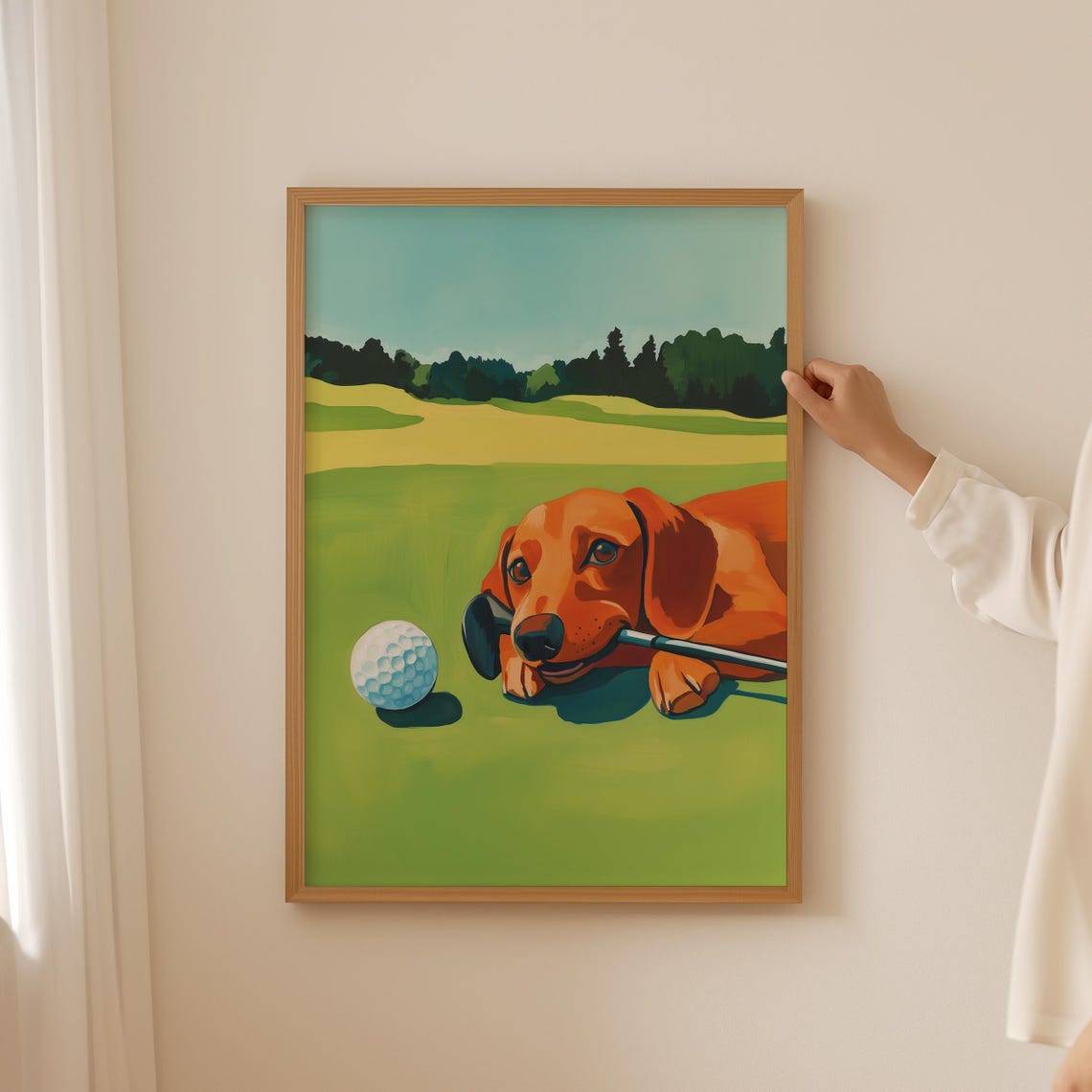Dachshund Golfer on Green Funny Wiener Dog Golf Lover Poster