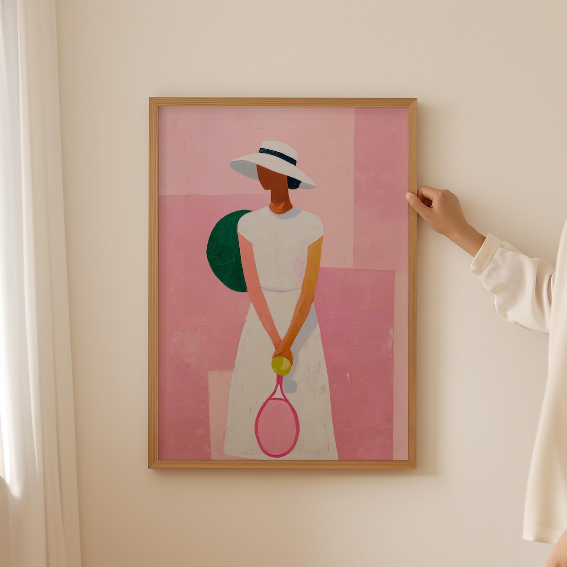 Pink Grandmillennial Tennis Print Simple Sketch Hobby Gift Trendy Old Money Sports Poster Preppy Cubicle Decor Funky Friends