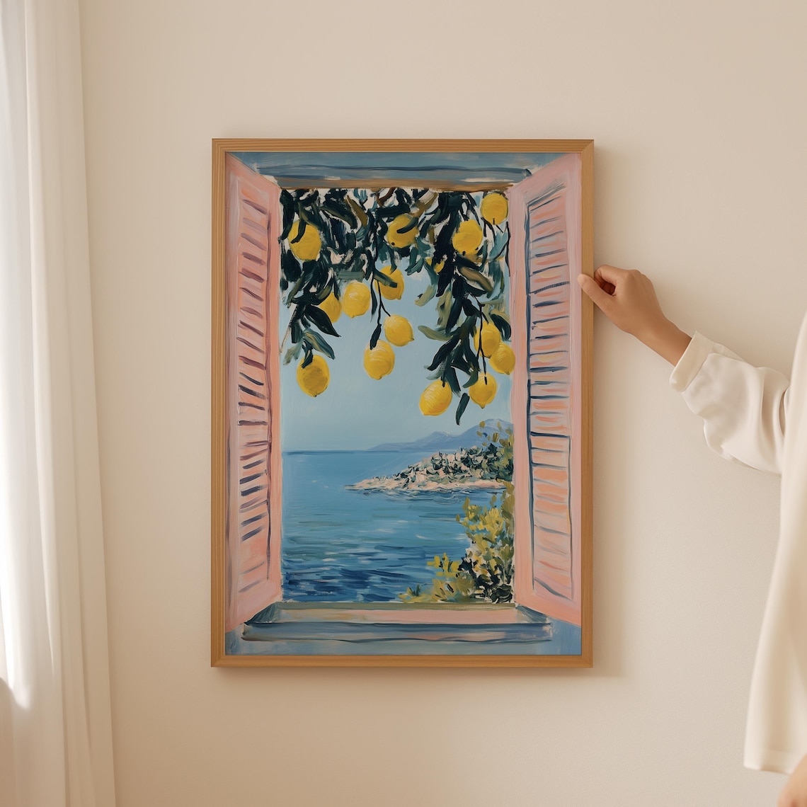 Abstract Coastal Lemon Botanical Art Print, Coquette Room