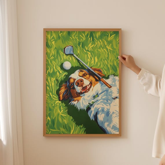 Trendy Australian Shepherd Lover Poster Funny Golf Wall Art For Funky Bathroom Decor Or Man Cave Aussie Dog Print Women Gift