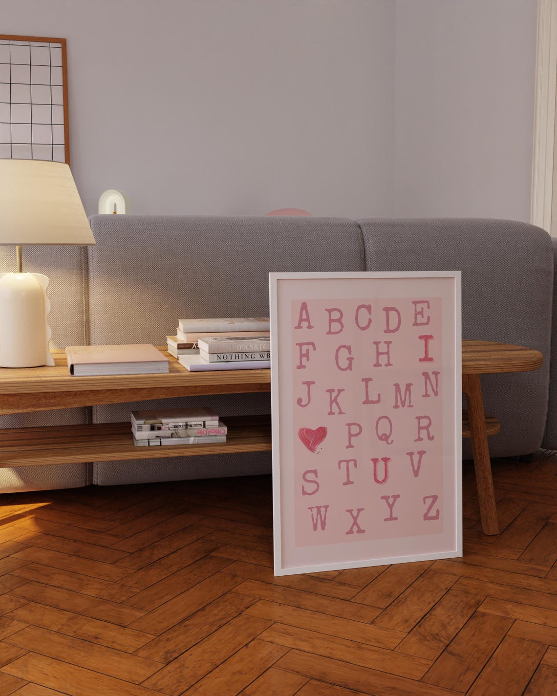 Pink Alphabet Poster Typewriter Letters Heart Nursery Wall Decor Art - Image 5