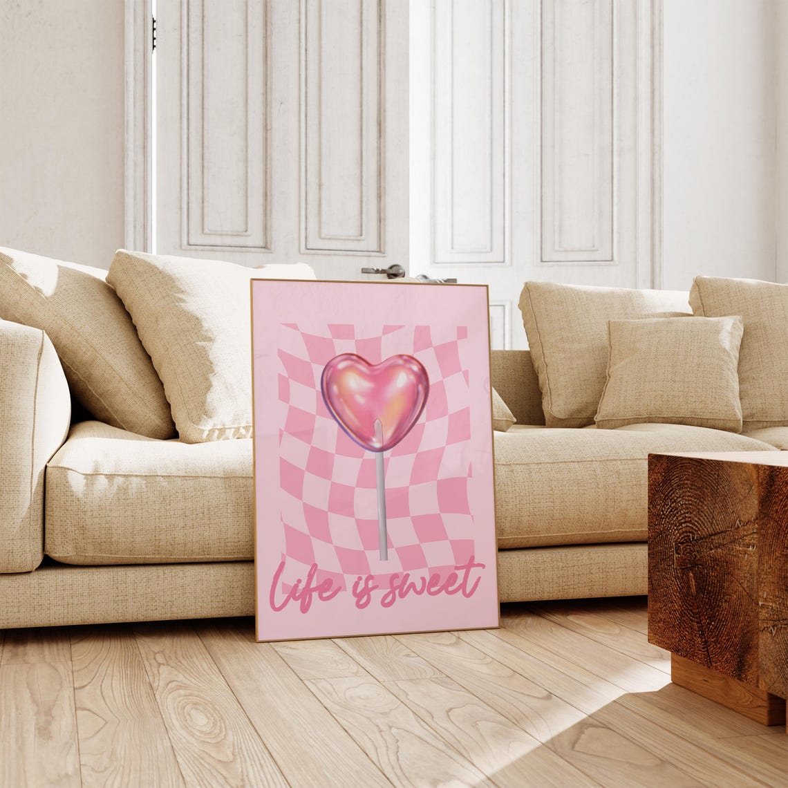 Life Is Sweet Pink Heart Lollipop Candy Cute Wall Decor Poster - Image 2