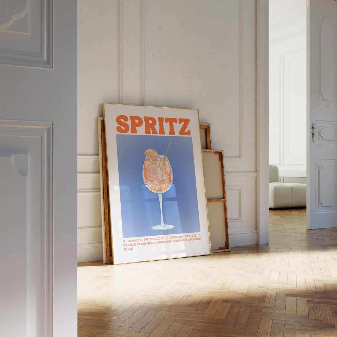 Spritz Aperol Cocktail Recipe Poster Retro Orange Blue Kitchen Art - Image 2