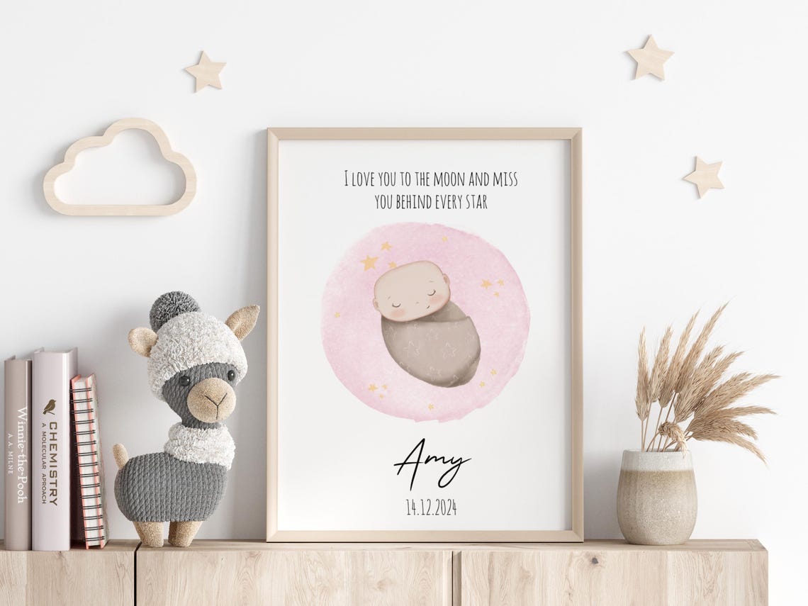 Personalized Pink Sleeping Baby Watercolor Memorial Quote Poster